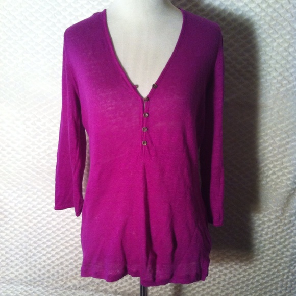 100% Linen Lauren Ralph Lauren 3/4 Sleeve Top - Picture 1 of 3